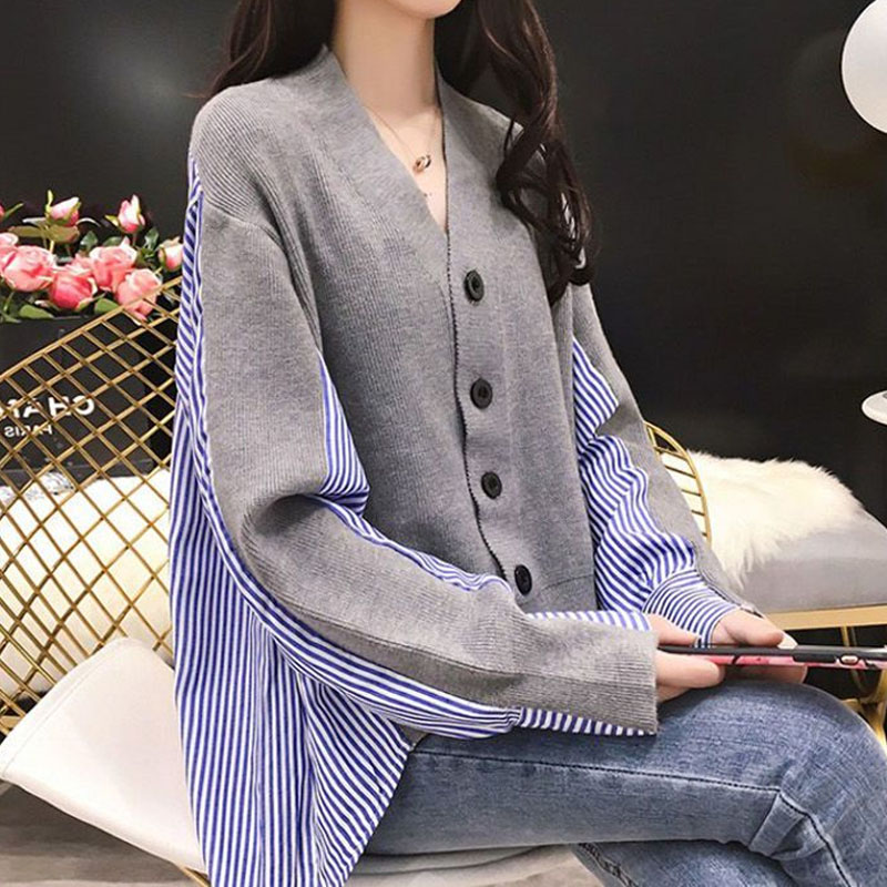 Winter Clothing Korean - Camisa empalmada de punto con cuello