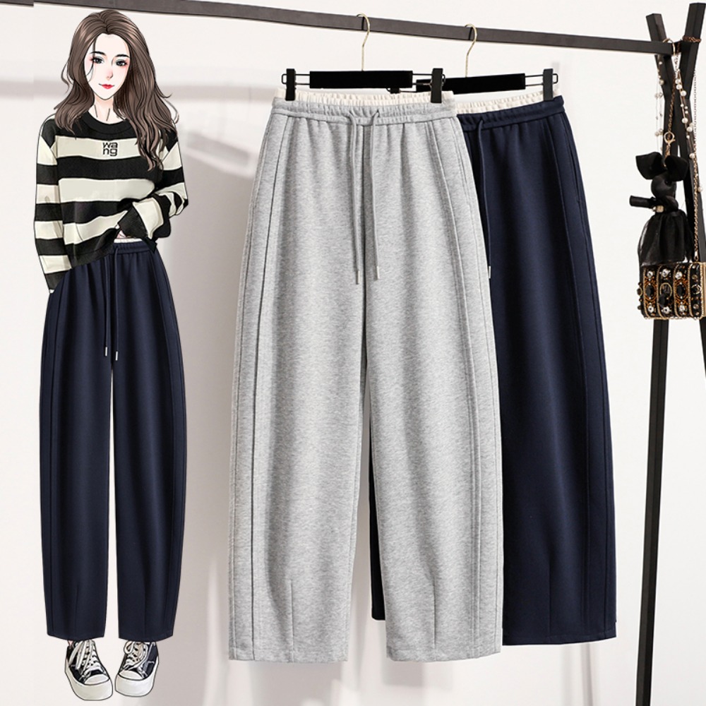 Winter Clothing Korean - Pantalones informales de cintura alta empalmados,