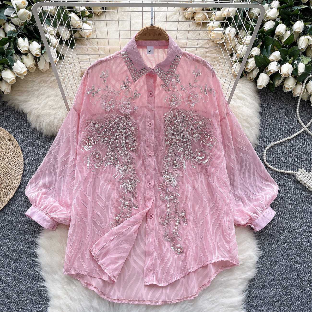 Quality Winter Clothing - Camisa con botones brillantes para mujer,