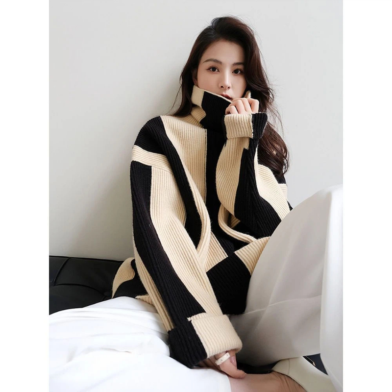 Winter Clothing Korean - Jerséis sueltos de contraste a rayas
