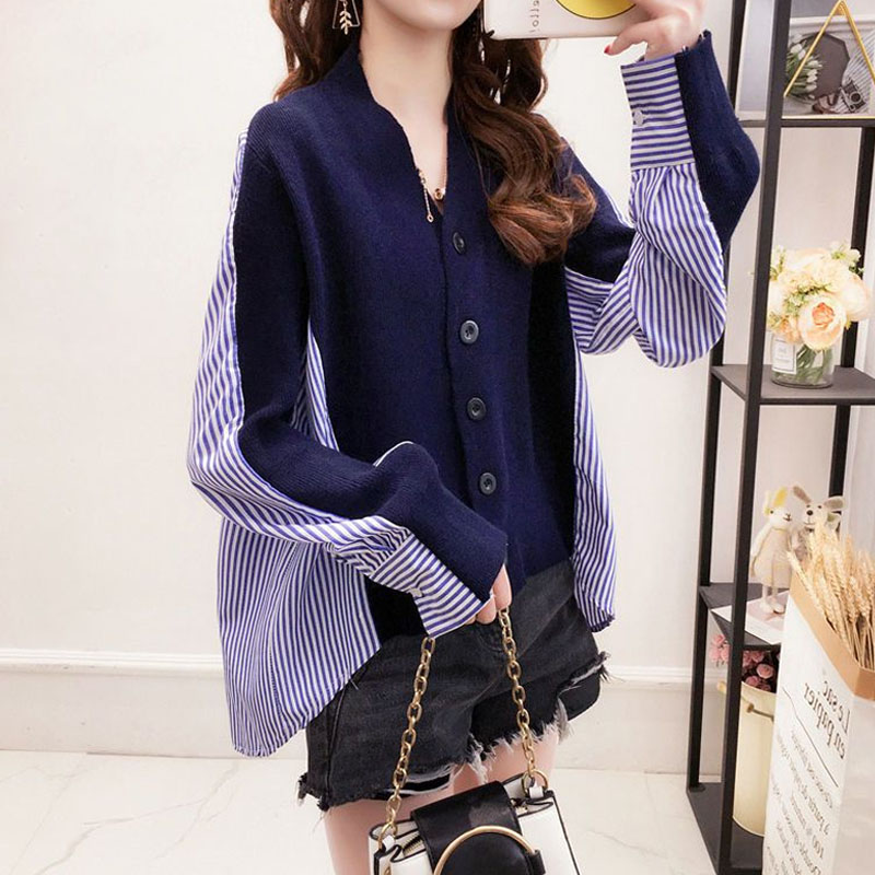 Camisa empalmada de punto con  - Winter Clothing Korean reseña y precio