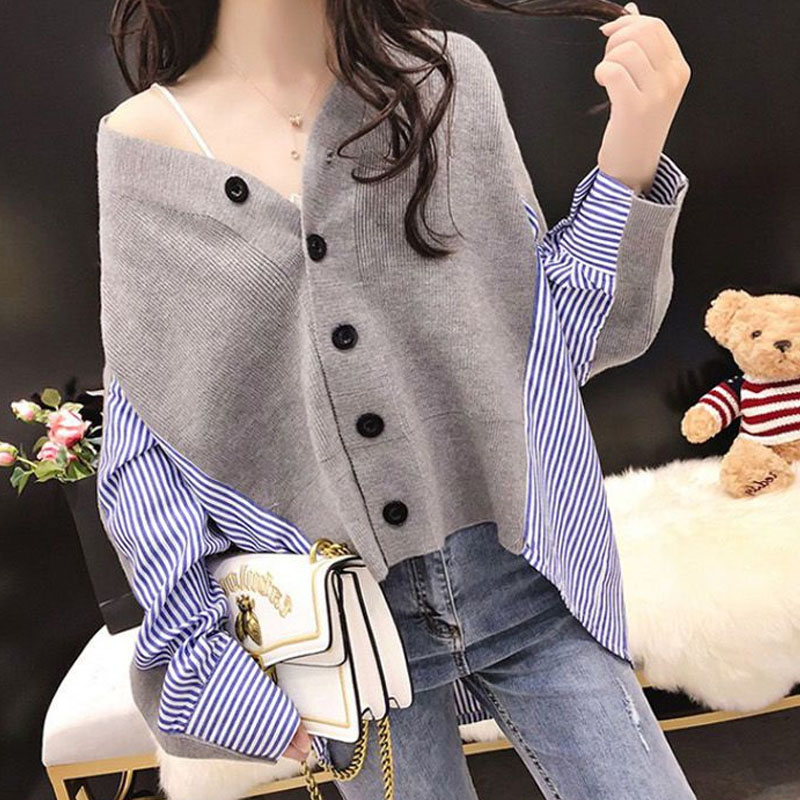 Camisa empalmada de punto con  - Winter Clothing Korean reseña y precio