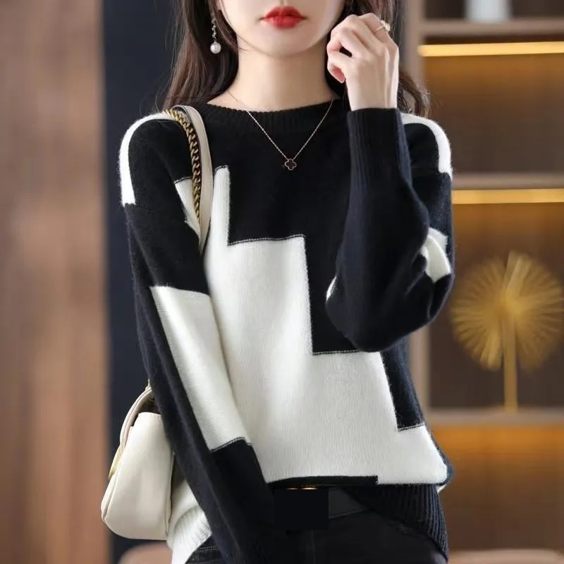 Suéter de punto empalmado con  - Winter Clothing Korean reseña y precio