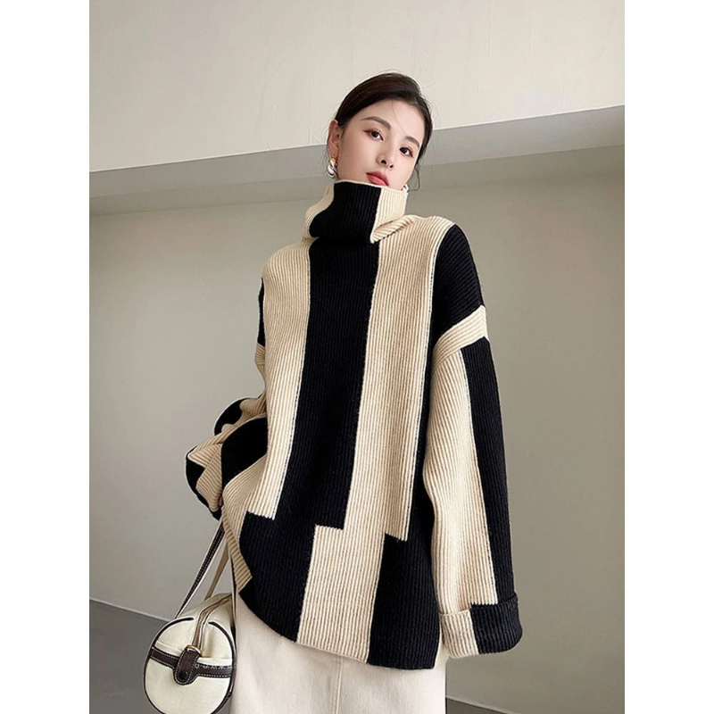 Jerséis sueltos de contraste a - Winter Clothing Korean reseña y precio